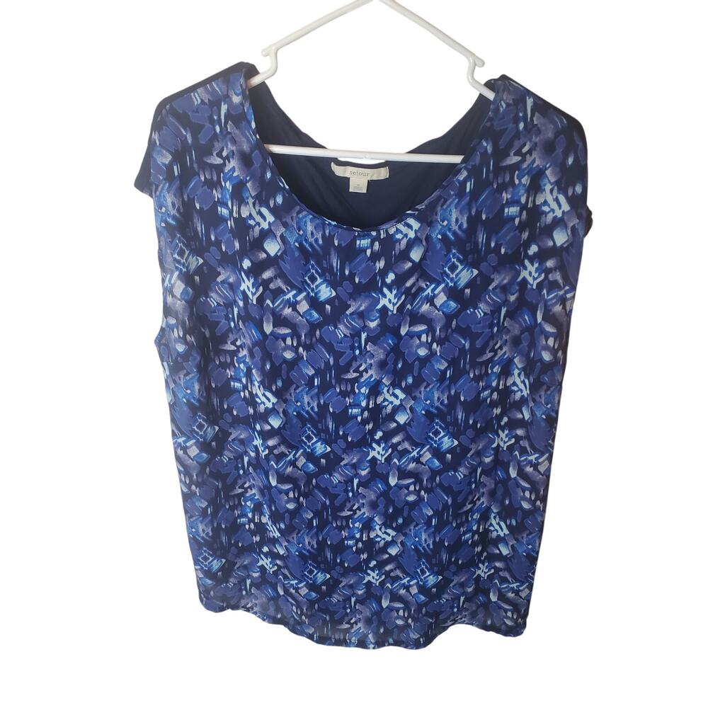 Sejour Blue Cap Sleeve Blouse, 1X